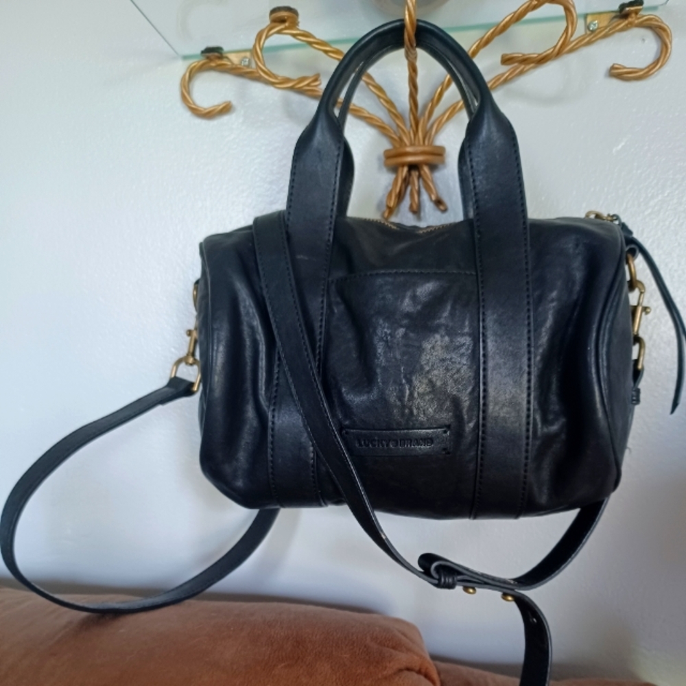 Lucky Brand Kean Black Leather Satchel With Crossbody Strap Purse